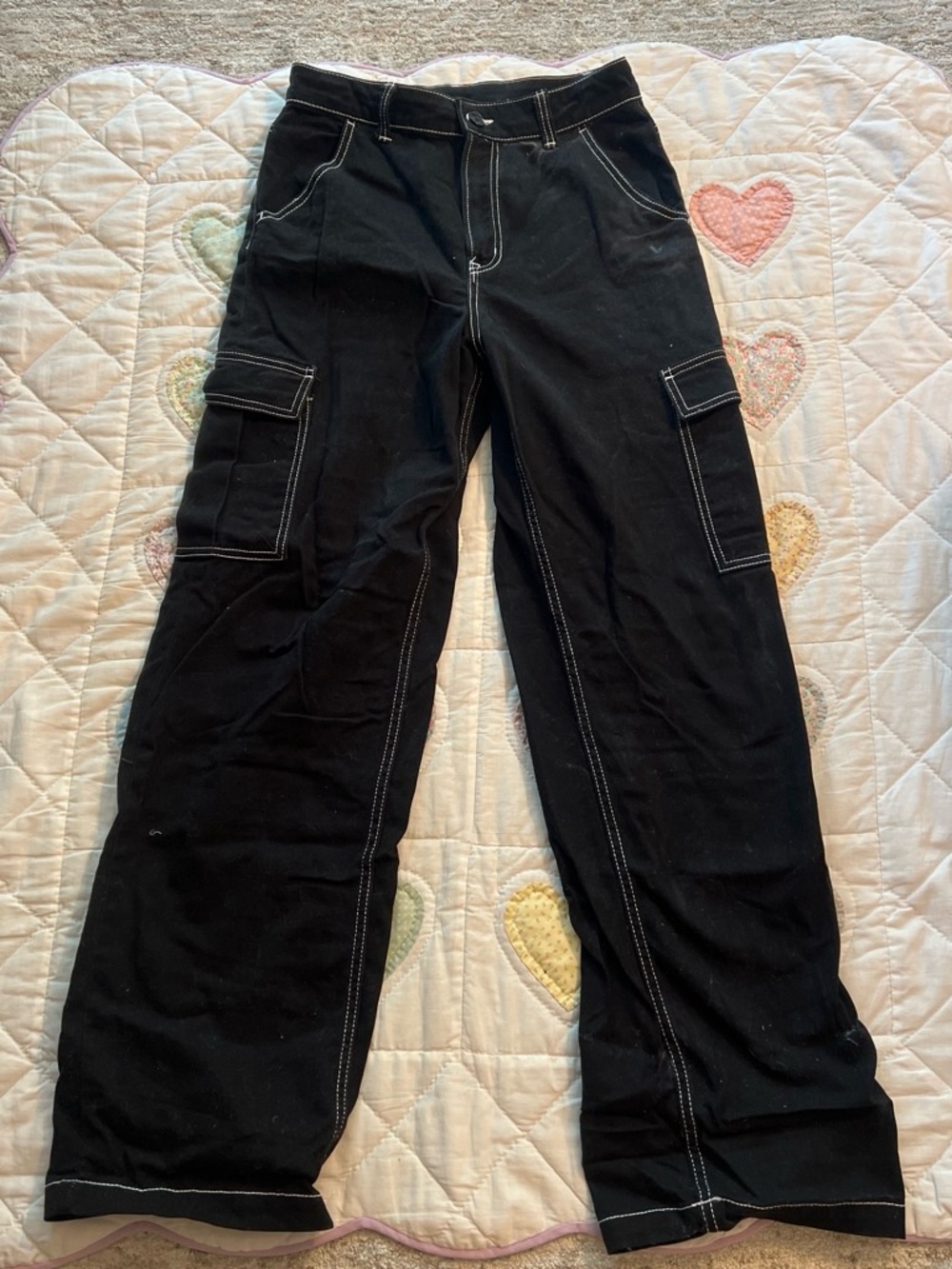 H&M Divided Black cargo skate utility bratz baggy pants white stitching size 4